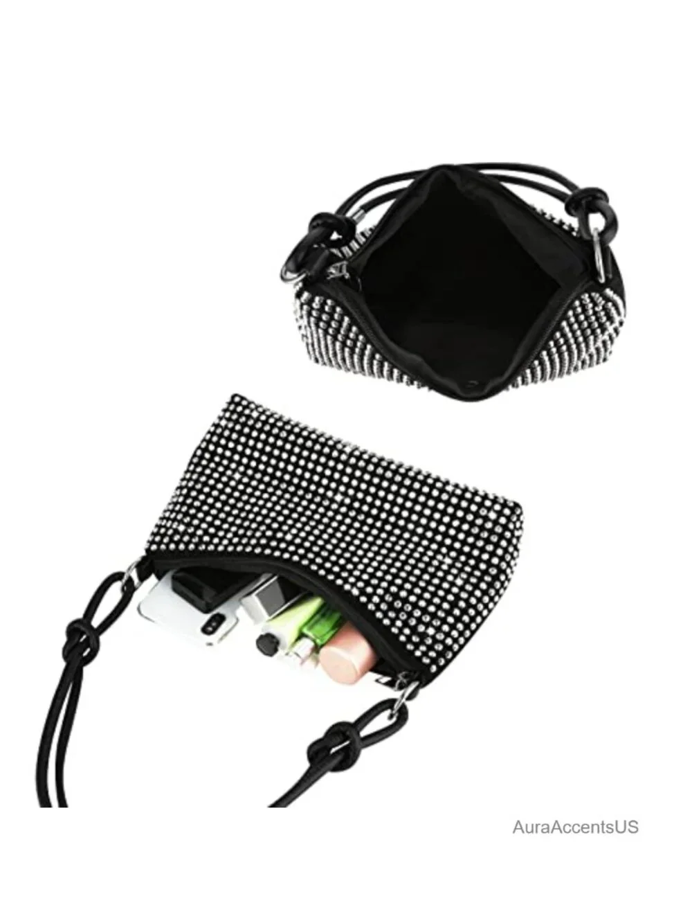 Rhinestone Hobo Bag for Women, Sparkly Crossbody Clutch with Chain, Party